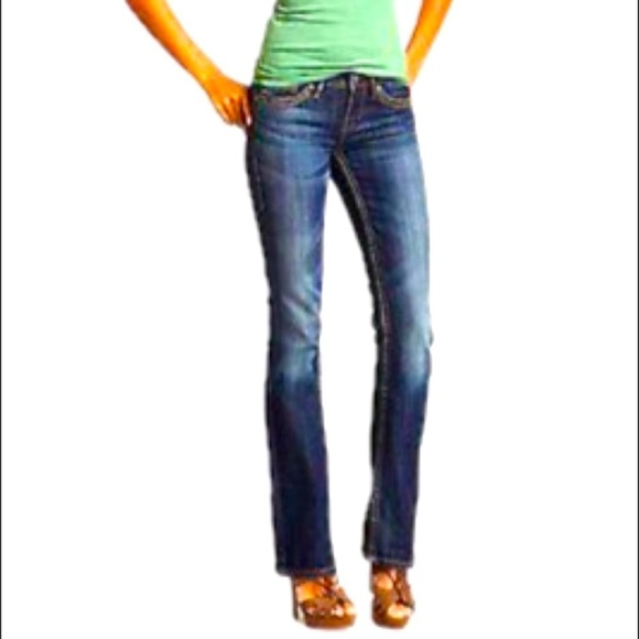 Silver Aiko Slim Bootcut Dark Wash Mid Rise Embroidered Western Blue Jeans 26 - Picture 1 of 5